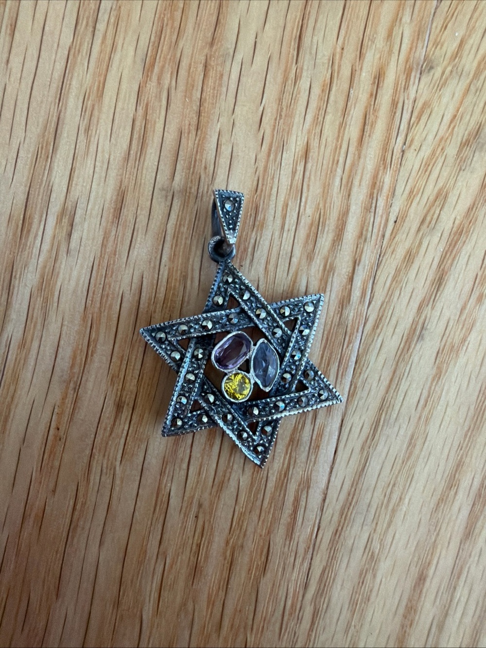 Sterling Star of David Pendant with Multicolor Gemstones